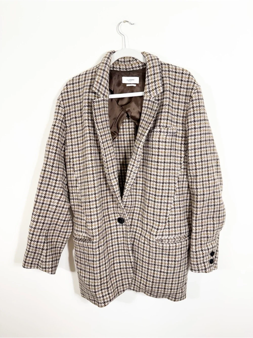Isabel Marant Étoile Kaito Single-Breasted Houndstooth Wool Blazer Jacket Size 4